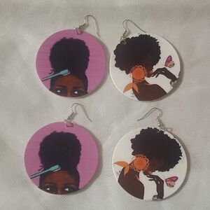 Stylish Afrocentric Earrings Set - Pink and White